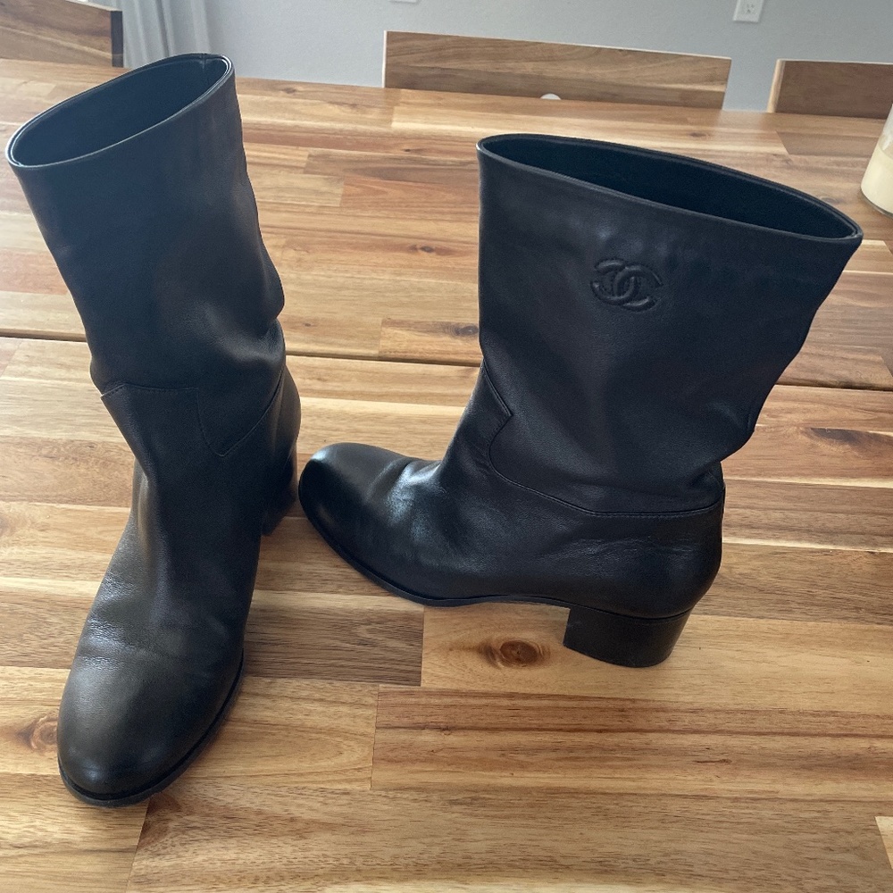 Chanel Black Leather Boots
